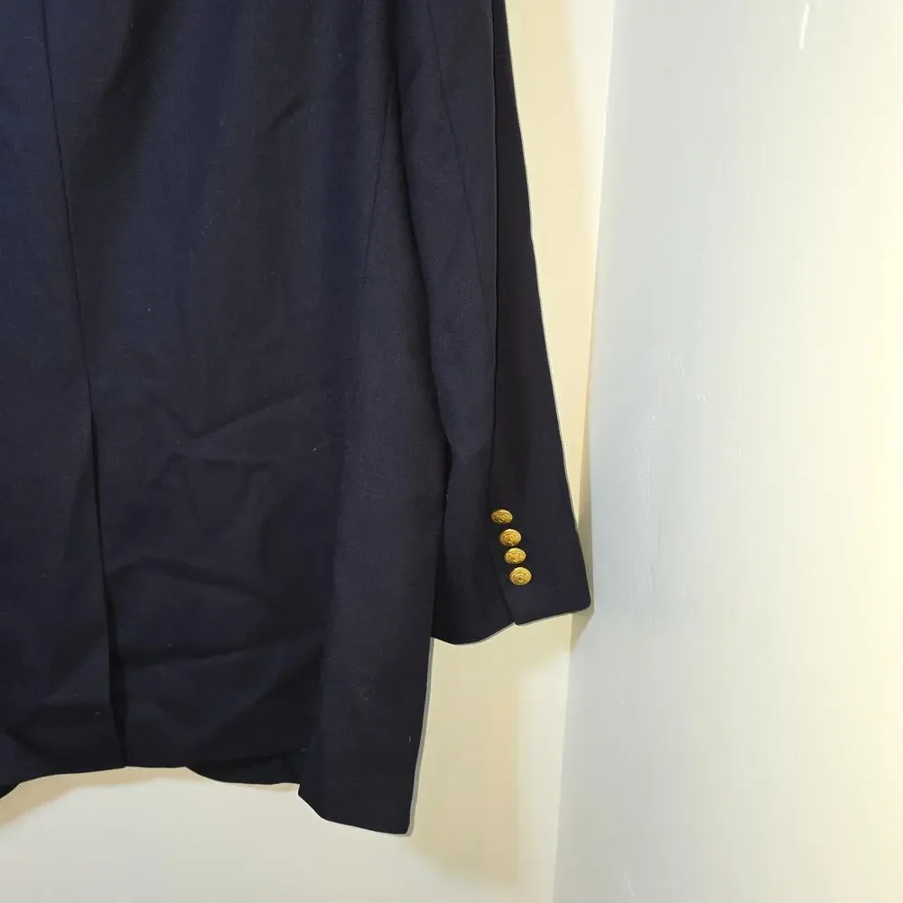 Chaps Ralph Lauren Blazer Mens 44R Navy Wool Gold Crest Buttons Classic Jacket